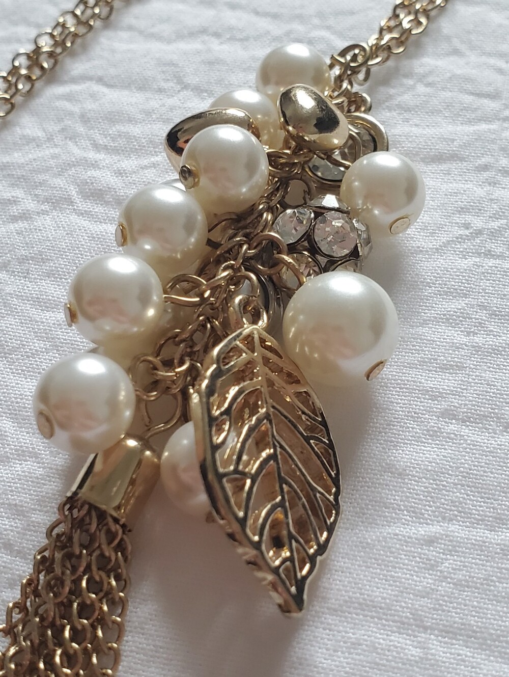 Longline Gold-Tone Pearl Cluster Pendant Tassel Necklace
